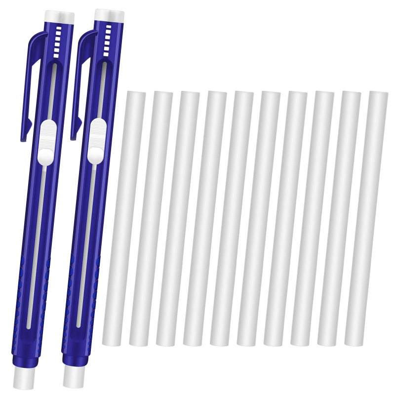 Eersida 12 Pieces Retractable Mechanical Eraser Pen Bulks Retractable Mechanical Stick Eraser Refill for Teacher Gifts Painting Writing Office Daily Study (Solid Blue) - Image 1