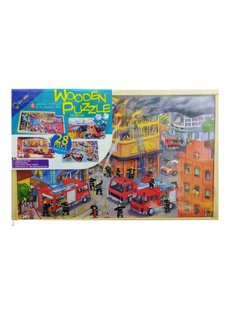 T.S. Shure Wooden Puzzles in a Beautiful Wooden Box, Fire Trucks, a Fun and Entertaining Game to Develop the Child's Skills, Containing 24 pieces  - Image 1