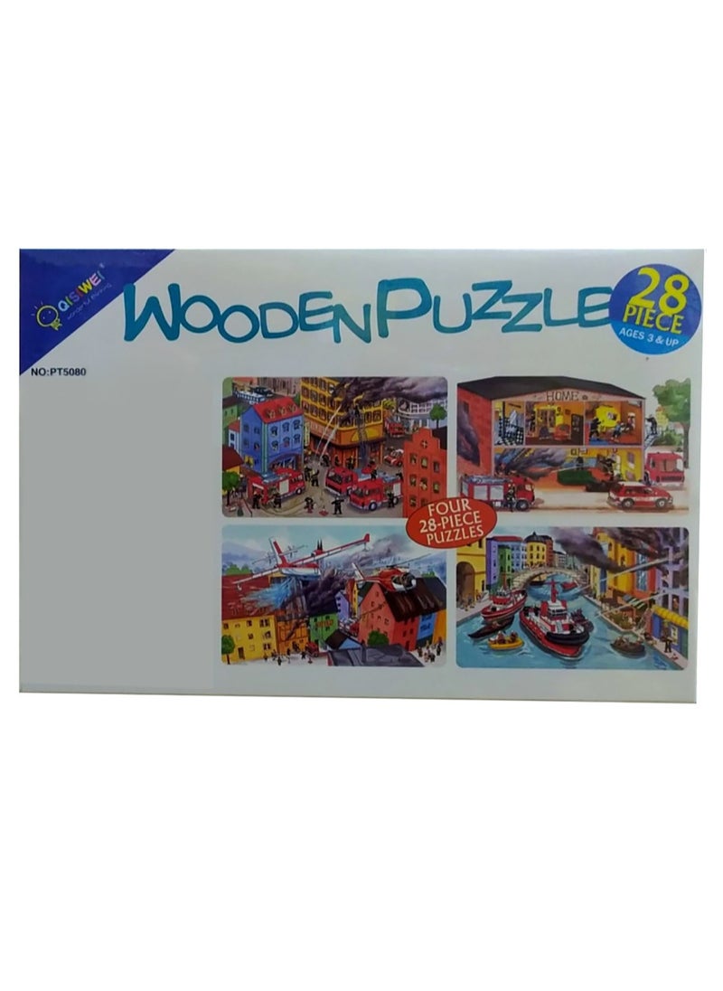 T.S. Shure Wooden Puzzles in a Beautiful Wooden Box, Fire Trucks, a Fun and Entertaining Game to Develop the Child's Skills, Containing 24 pieces  - Image 2