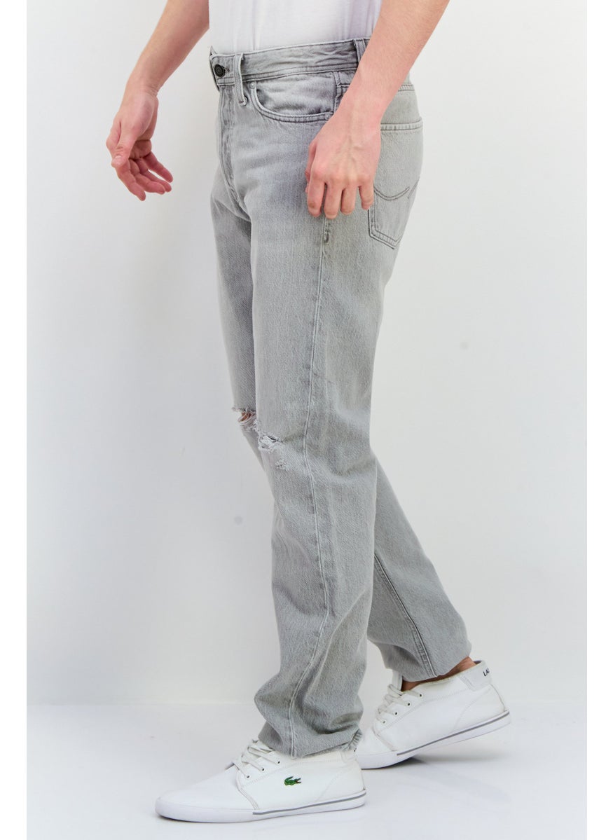 Jack Jones Men Relaxed Fit Ripped Denim Jeans, Light Grey  - Image 2