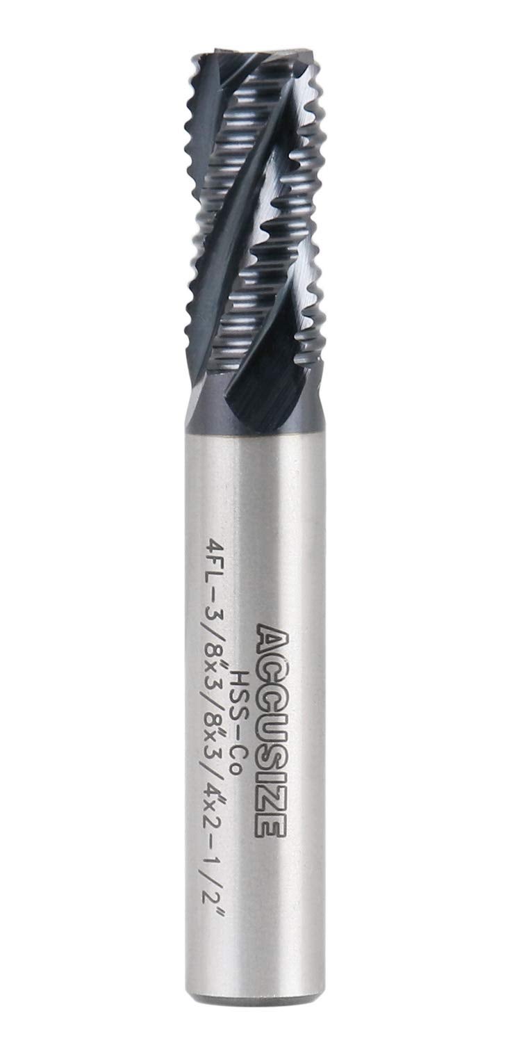 Accusize Industrial Tools Standard Tooth M42 8% Cobalt TiAlN Roughing End Mill, 3/8" Diameter, 3/8" Shank Diameter, 3/4" Flute Length, 1102-0038 - Image 1