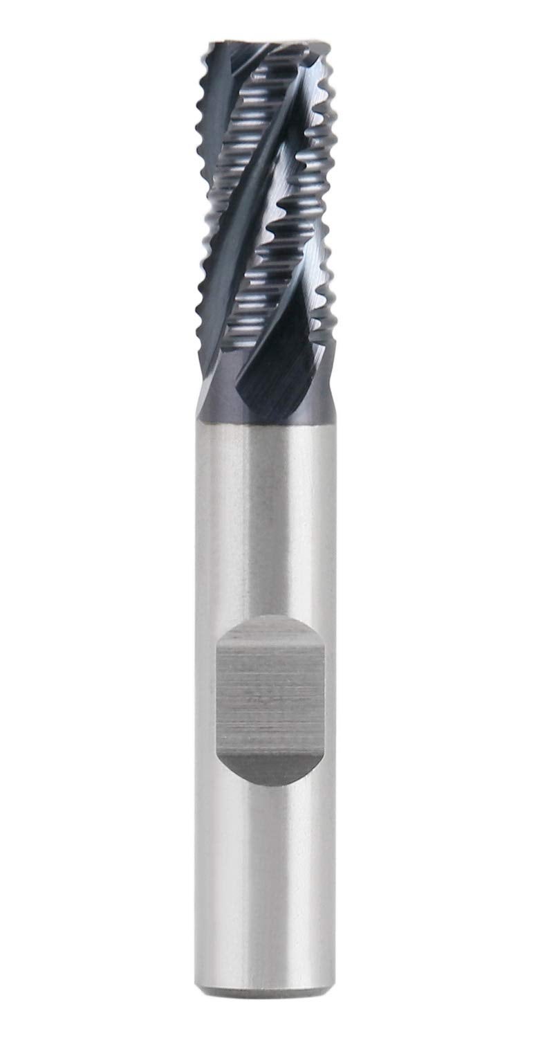 Accusize Industrial Tools Standard Tooth M42 8% Cobalt TiAlN Roughing End Mill, 3/8" Diameter, 3/8" Shank Diameter, 3/4" Flute Length, 1102-0038 - Image 2