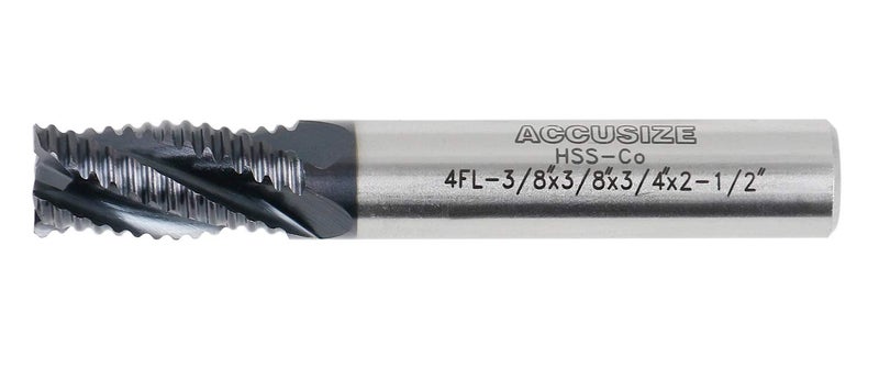 Accusize Industrial Tools Standard Tooth M42 8% Cobalt TiAlN Roughing End Mill, 3/8" Diameter, 3/8" Shank Diameter, 3/4" Flute Length, 1102-0038 - Image 5