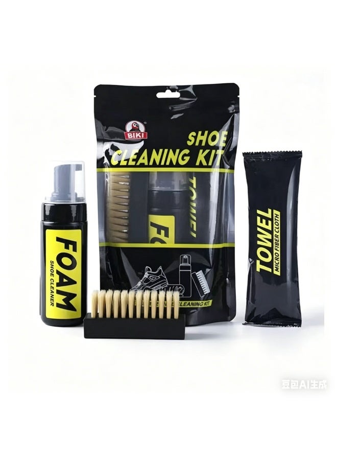 Biki Shoe Cleaner Kit, Shoe Cleaner Kit for Sneaker, Water-Free Foam Sneaker Cleaner 5.3Oz with Shoe Brush and Microfiber Clothing Towel, Premium Sneaker Cleaning Travel Kit Work on Most Shoes - Image 1