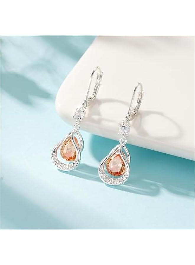 Dangle Earrings Trendy Leverback Birthstone Earrings 14K Sliver/Gold/Rose Gold Teardrop Dangle Earrings Fine Jewelry Birthday Gifts for Women - Image 4