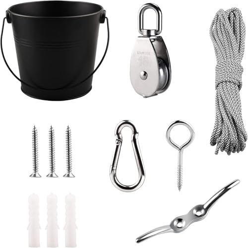 FUQUN Treehouse Pulley System with Bucket Cable  Kids Playhouse  Pirate Ship Accessories for Outdoor Play HeavyDuty Climbing Bucket Black - Image 1