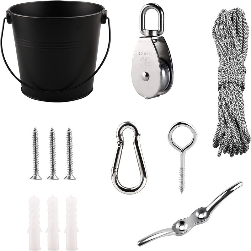 FUQUN Treehouse Pulley System with Bucket Cable  Kids Playhouse  Pirate Ship Accessories for Outdoor Play HeavyDuty Climbing Bucket Black - Image 2