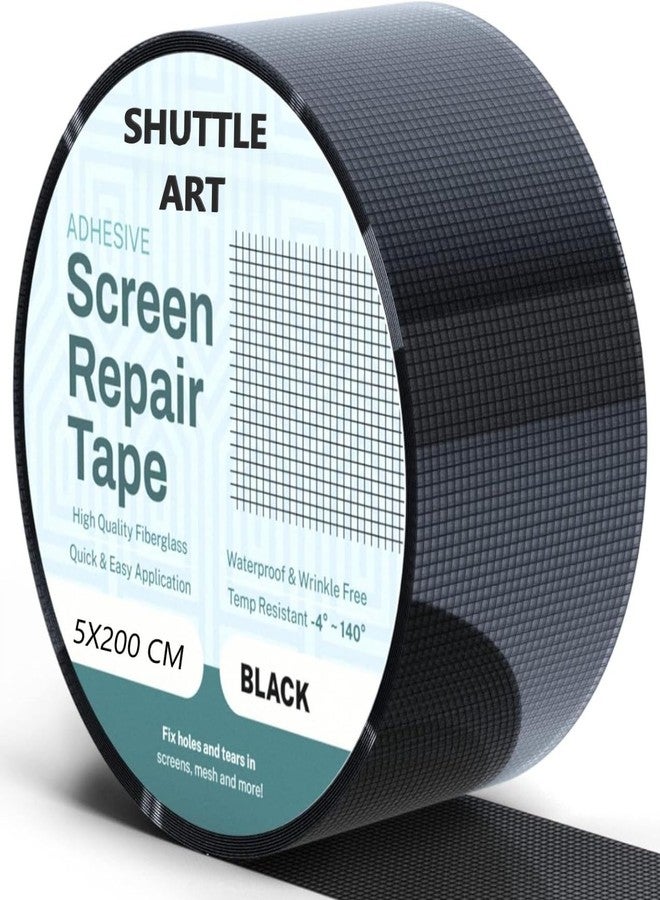 SHUTTLE ART Window Screen Repair Tape, 5X200 CM Strong Adhesive Waterproof Tape Fiberglass Covering mesh, Screenmend Door Mesh Repair Kit for Screen Tears Holes,Black - Image 1