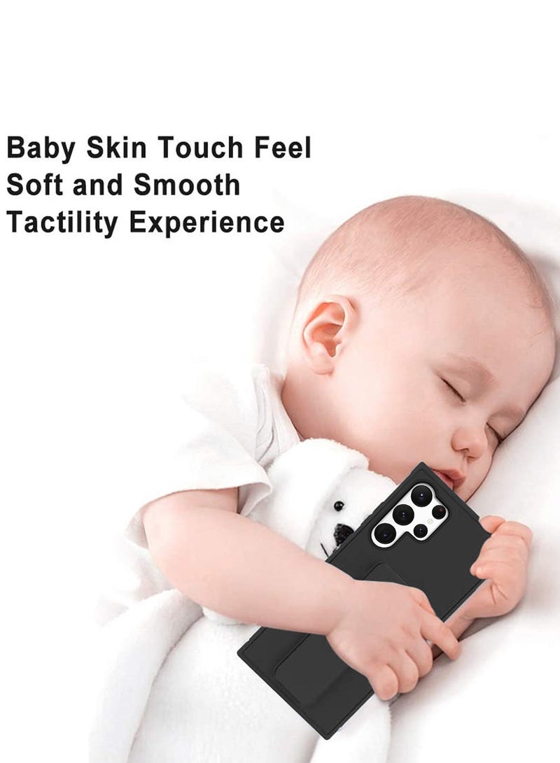 Wtech Samsung Galaxy S25 Ultra 2025 Hand Grip Foldable Magnetic Kickstand Wrist Strap Finger Grip With Built-In Iron Case Cover - Black - Image 2