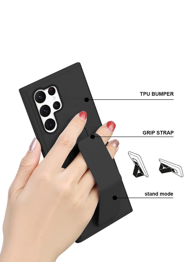 Wtech Samsung Galaxy S25 Ultra 2025 Hand Grip Foldable Magnetic Kickstand Wrist Strap Finger Grip With Built-In Iron Case Cover - Black - Image 5