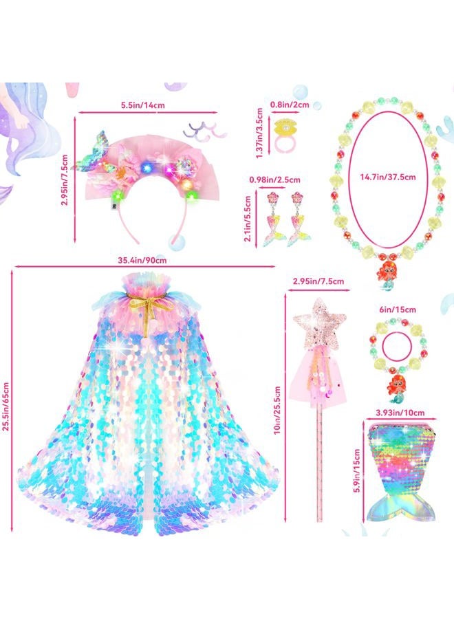 LIMIROLER Mermaid Toys Princess Dress Up Cape Rainbow Mermaid Cape Kit 9 Pcs Gift Set for Little Girls 3-8 Years Old (Mermaid Princess Cape Set) - Image 2