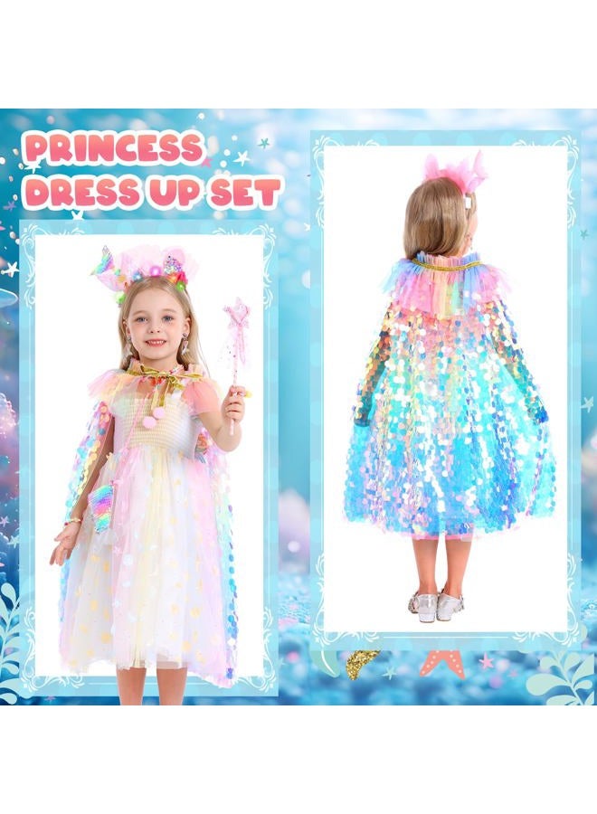 LIMIROLER Mermaid Toys Princess Dress Up Cape Rainbow Mermaid Cape Kit 9 Pcs Gift Set for Little Girls 3-8 Years Old (Mermaid Princess Cape Set) - Image 4