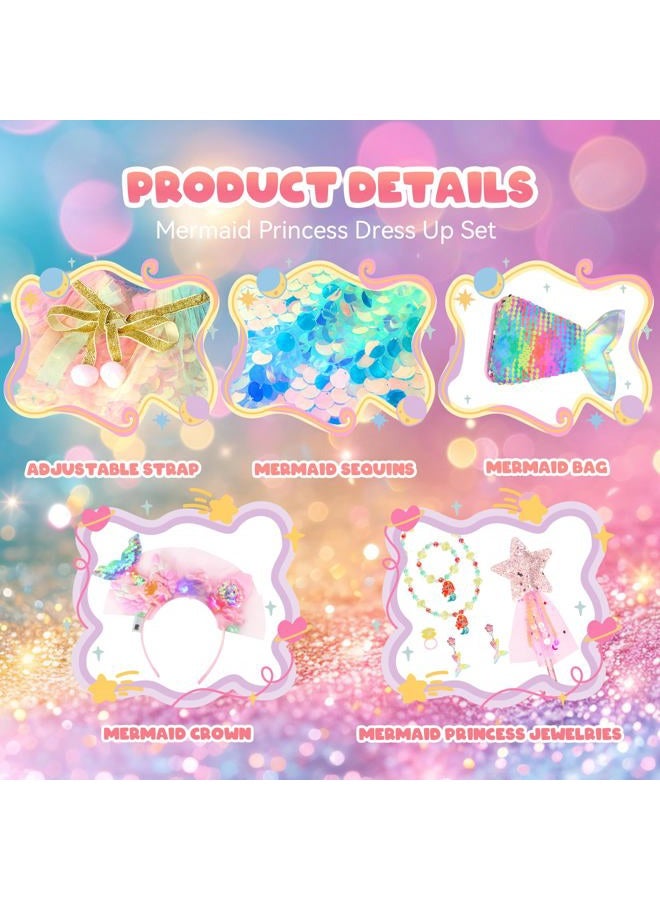 LIMIROLER Mermaid Toys Princess Dress Up Cape Rainbow Mermaid Cape Kit 9 Pcs Gift Set for Little Girls 3-8 Years Old (Mermaid Princess Cape Set) - Image 5