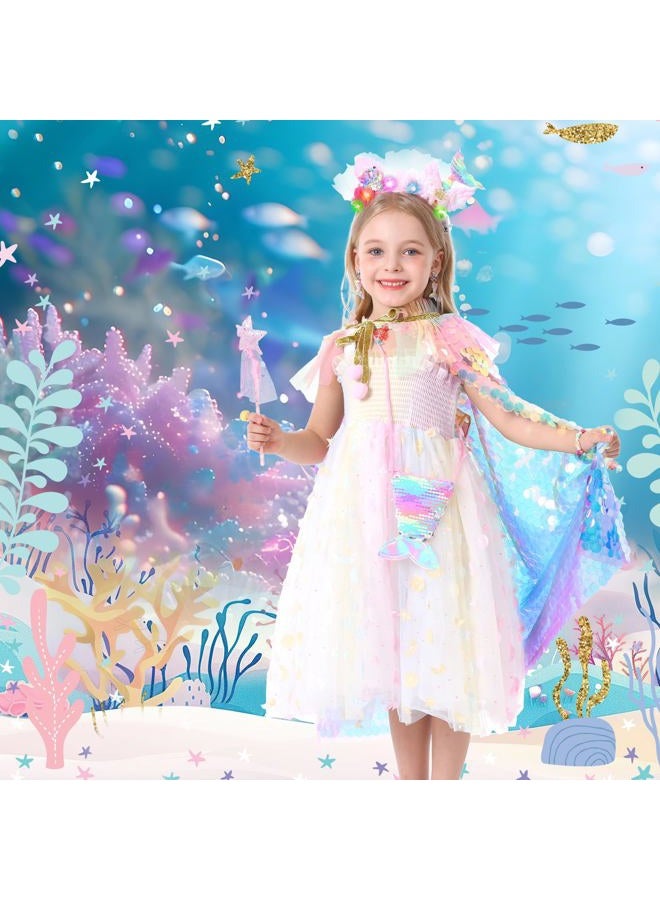 LIMIROLER Mermaid Toys Princess Dress Up Cape Rainbow Mermaid Cape Kit 9 Pcs Gift Set for Little Girls 3-8 Years Old (Mermaid Princess Cape Set) - Image 3
