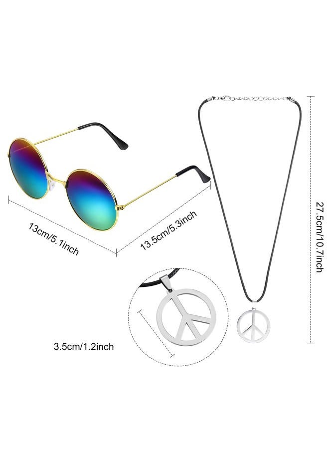 Norme 4 Pieces Hippie Costume Set, Include Colorful Tie-Dye T-Shirt, Peace Sign Necklace, Headband and Sungl for Theme Parties (XL, Colorful) - Image 2