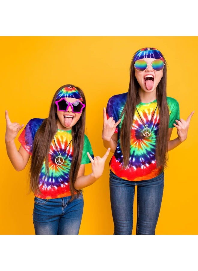 Norme 4 Pieces Hippie Costume Set, Include Colorful Tie-Dye T-Shirt, Peace Sign Necklace, Headband and Sungl for Theme Parties (XL, Colorful) - Image 5