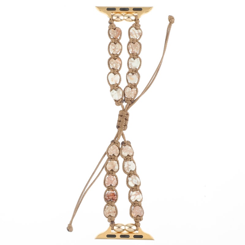 erorex For Apple Watch Series 6 44Mm  Stones Drawstring Chain Watch Band(White Brown) - Image 1