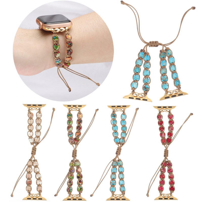 erorex For Apple Watch Series 6 44Mm  Stones Drawstring Chain Watch Band(White Brown) - Image 5