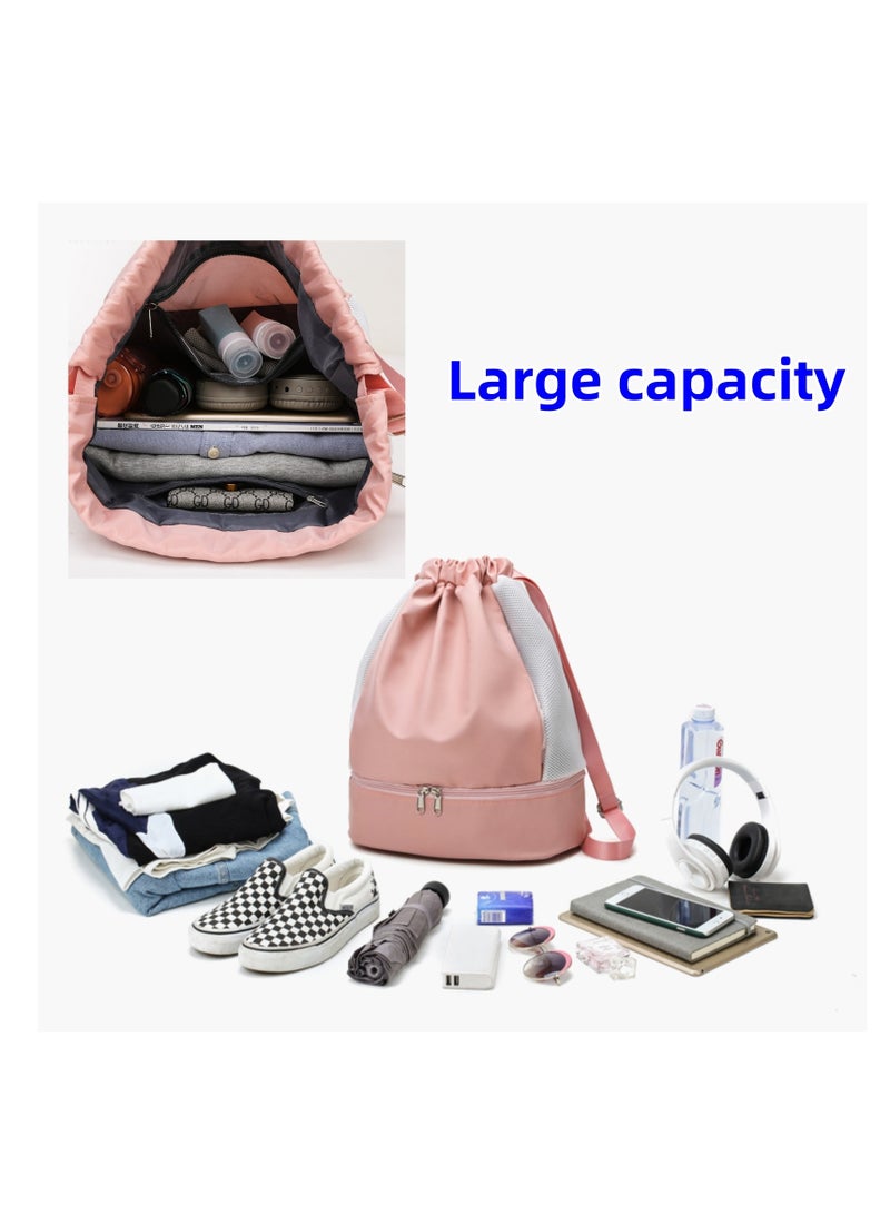 Drawstring Backpack Drawstring Bag Sports Gym Bag, Swimming Bag Women Dry & Wet Separation Waterproof Fitness Bag Men Storage Bag Backpack Beach Backpack Travel Portable Equipment (pink) - Image 3