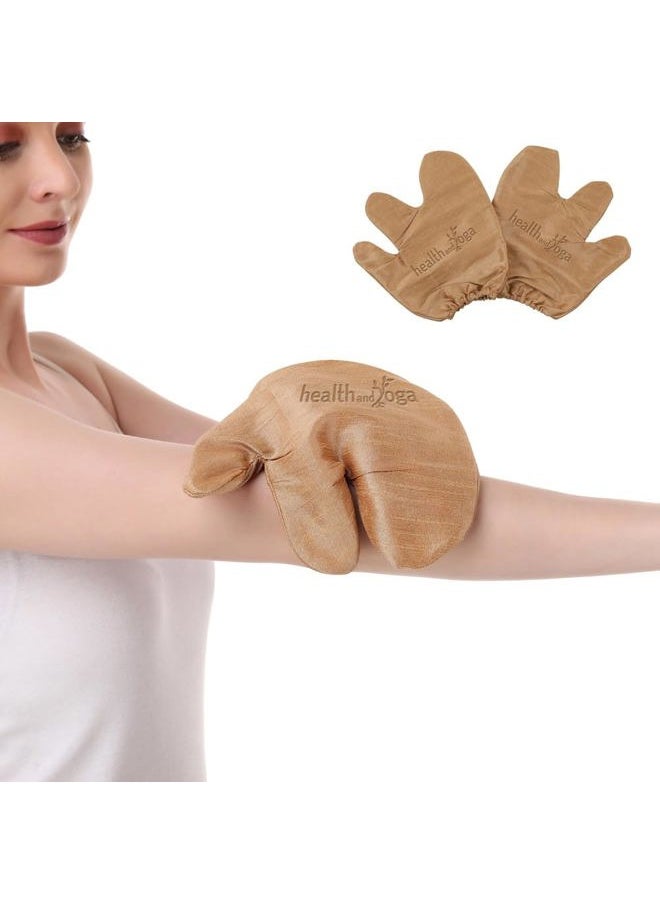 SoulGenie - HealthAndYoga™ Silk Garshana Ayurvedic Massage Gloves - Electro Static Lymph Circulation Boost - 100% Natural Dry Skin Brushing and Exfoliation and Excess Fat Treatment - Mitt Style 1 Pair - Image 1