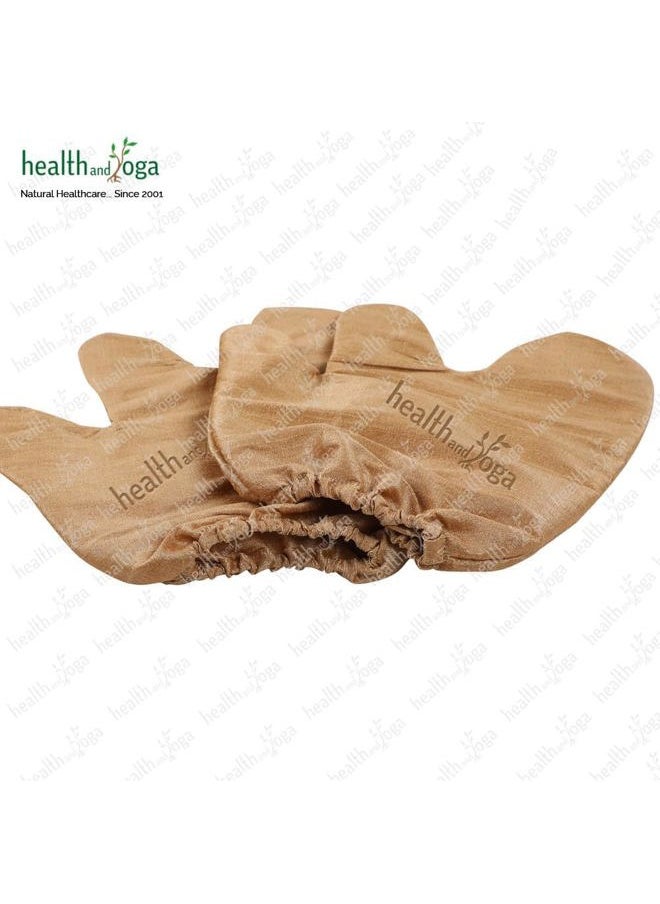 SoulGenie - HealthAndYoga™ Silk Garshana Ayurvedic Massage Gloves - Electro Static Lymph Circulation Boost - 100% Natural Dry Skin Brushing and Exfoliation and Excess Fat Treatment - Mitt Style 1 Pair - Image 1