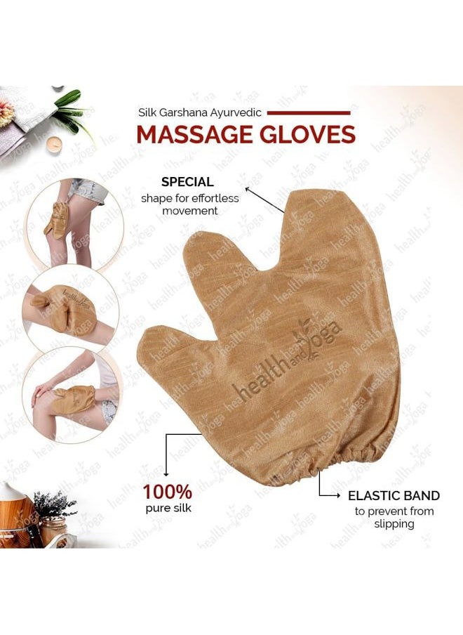 SoulGenie - HealthAndYoga™ Silk Garshana Ayurvedic Massage Gloves - Electro Static Lymph Circulation Boost - 100% Natural Dry Skin Brushing and Exfoliation and Excess Fat Treatment - Mitt Style 1 Pair - Image 1