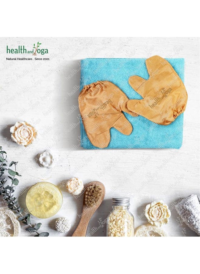 SoulGenie - HealthAndYoga™ Silk Garshana Ayurvedic Massage Gloves - Electro Static Lymph Circulation Boost - 100% Natural Dry Skin Brushing and Exfoliation and Excess Fat Treatment - Mitt Style 1 Pair - Image 1