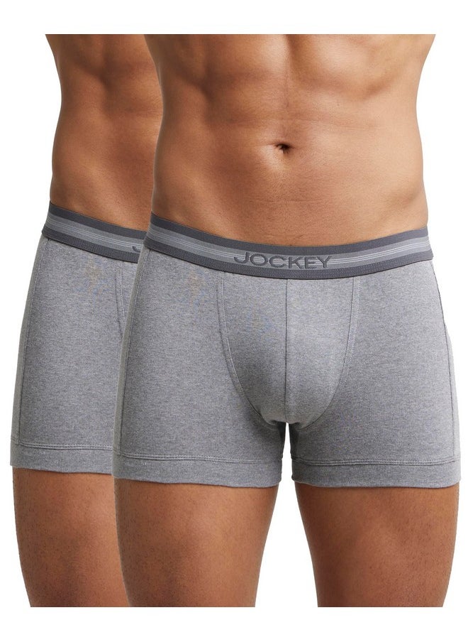 JOCKEY - Jockey Men's Super Combed Cotton Rib Solid Trunk with Stay Fresh Properties (Pack of 2)_Style_1015_Mid Grey Melange_L - Image 1