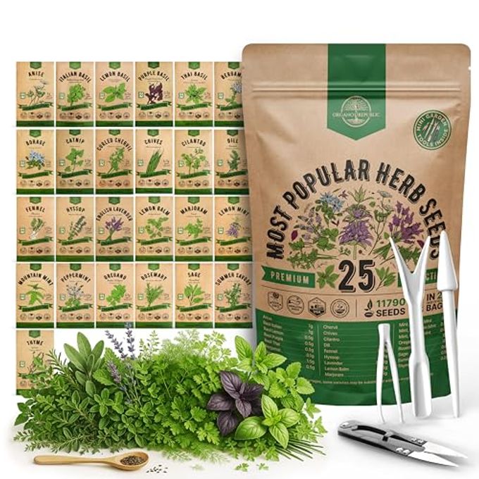 Organo Republic 25 Most Popular Herb Seeds Variety Pack 11,700 Non-Gmo Heirloom Seeds For Planting Herbs In Individual Seed Packets For Hydroponic, Indoor & Outdoor Gardening - Image 1
