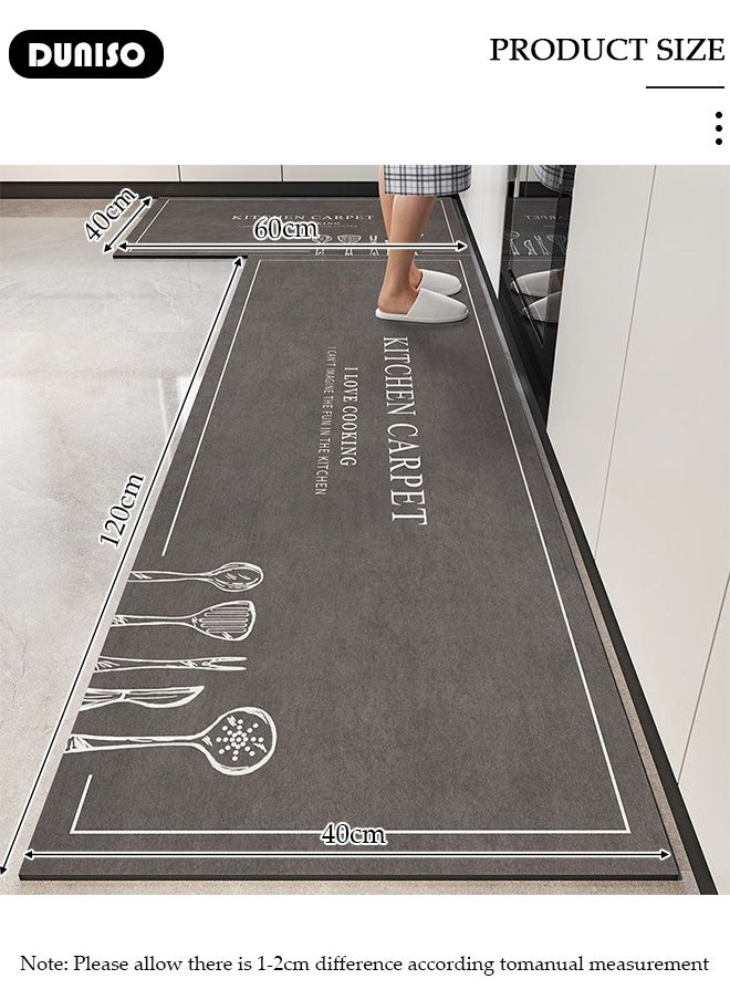 DUNISO 2 PCS  Kitchen Mats and Rugs Set , Non Slip Heavy Duty Standing Mat, Quick Dry Diatom Mud Floor Mat,  Extra Soft and Absorbent Floor Mats for  Kitchen, Bath, Office, Laundry(40*60cm+40*120cm)  - Image 4