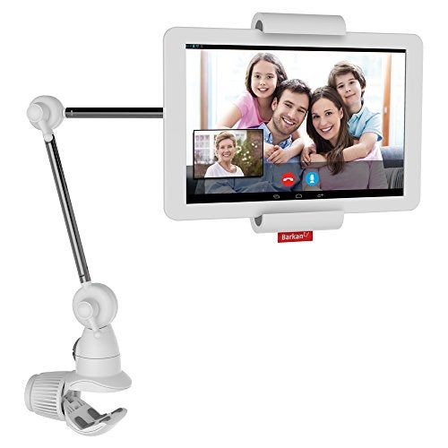 Barkan 7-12 inch Fixed Tablet Wall Mount 3 lbs White Firm Tablet Clamp 360 Degree Rotation Very Low Profile - Image 1
