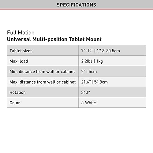 Barkan 7-12 inch Fixed Tablet Wall Mount 3 lbs White Firm Tablet Clamp 360 Degree Rotation Very Low Profile - Image 4