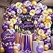 YinQin 63 PCS Purple Gold Happy Birthday Party Balloons Set with Photo Background Backdrop Banner Cloth Purple and Golden Happy Birthday Party Supplies Decoration Bday Confetti Balloon for Girl Women - Image 3