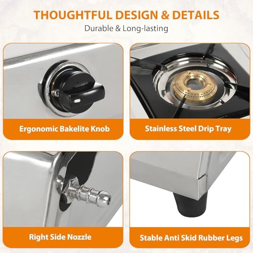 Khaitan 2 Burner MAXIMA Stainless Steel Manual Ignition LP Gas Stove with Brass Burner (Silver, ISI Approved) - Image 5