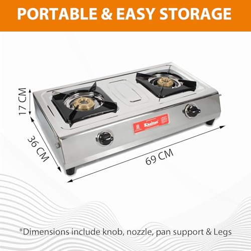 Khaitan 2 Burner MAXIMA Stainless Steel Manual Ignition LP Gas Stove with Brass Burner (Silver, ISI Approved) - Image 2