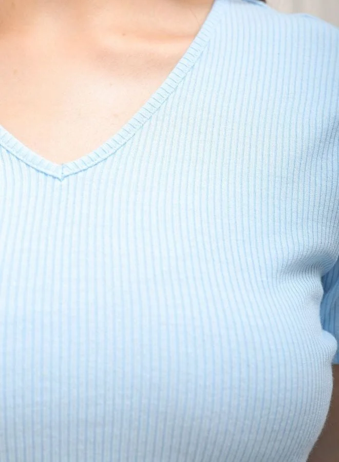 Freehand  Women Regular Fit Solid V-Neck Short Sleeve Crop Top for Women | Best Price UAE