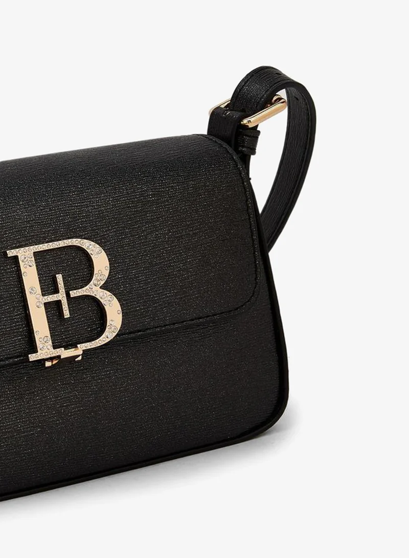 Flora Bella By Shoexpress BLACK Floral Bella Embellished Logo Crossbody Bag with Adjustable Strap for Women | Best Price UAE