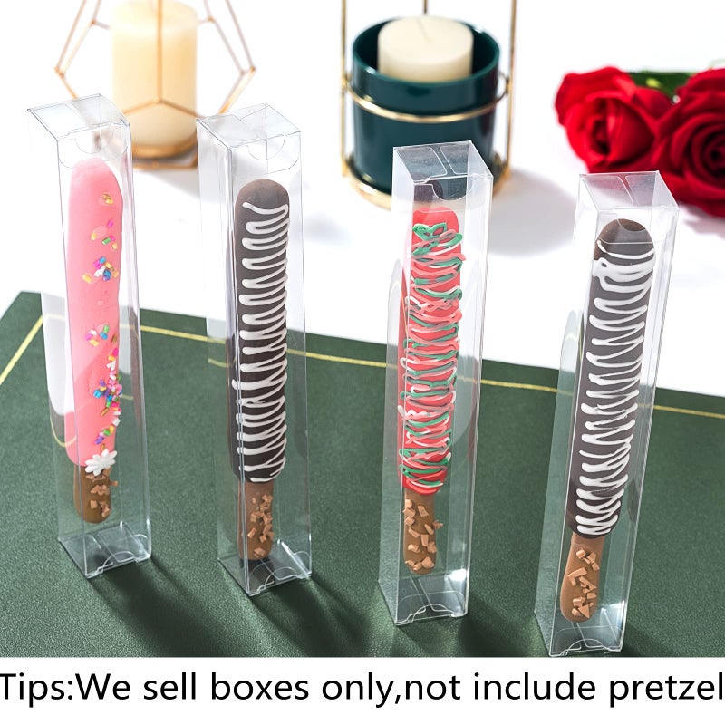 RomanticBaking 50 Pack Individual Chocolate Covered Pretzel Rods Boxes 1 X 1 X 8 Inches Small Treat Boxes for Party Favor Gumball - Image 3