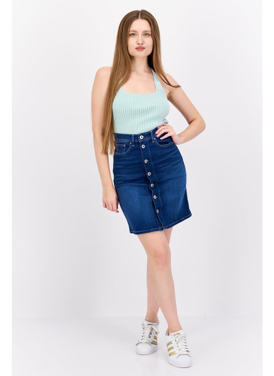 Pepe Jeans Women Washed Denim Mini Skirt, Blue  - Image 2
