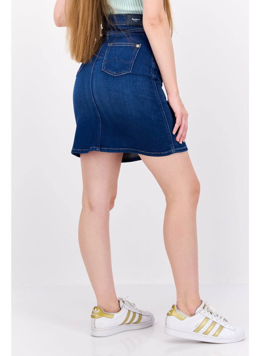 Pepe Jeans Women Washed Denim Mini Skirt, Blue  - Image 3