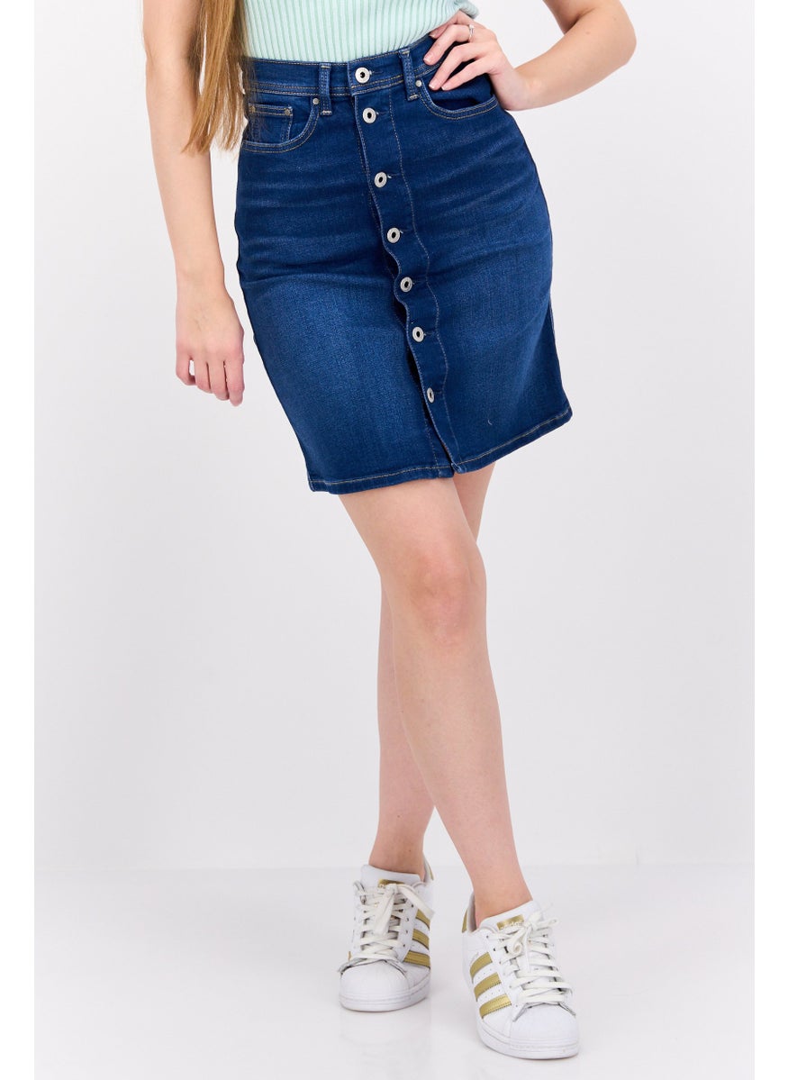 Pepe Jeans Women Washed Denim Mini Skirt, Blue  - Image 1