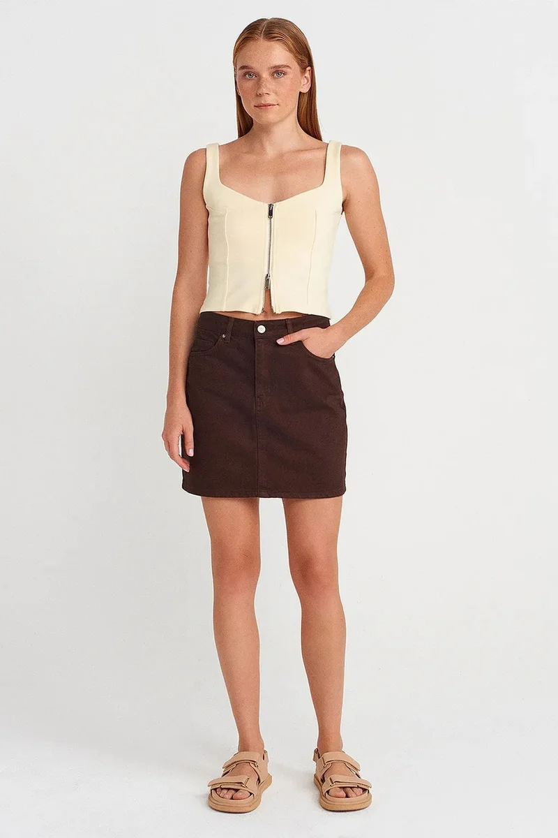 Dilvin Cream Natural DILVIN Sleeveless Square-Neck Crop Top for Women | Best Price UAE