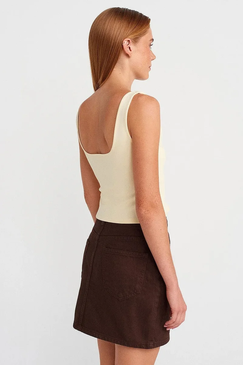 Dilvin Cream Natural DILVIN Sleeveless Square-Neck Crop Top for Women | Best Price UAE