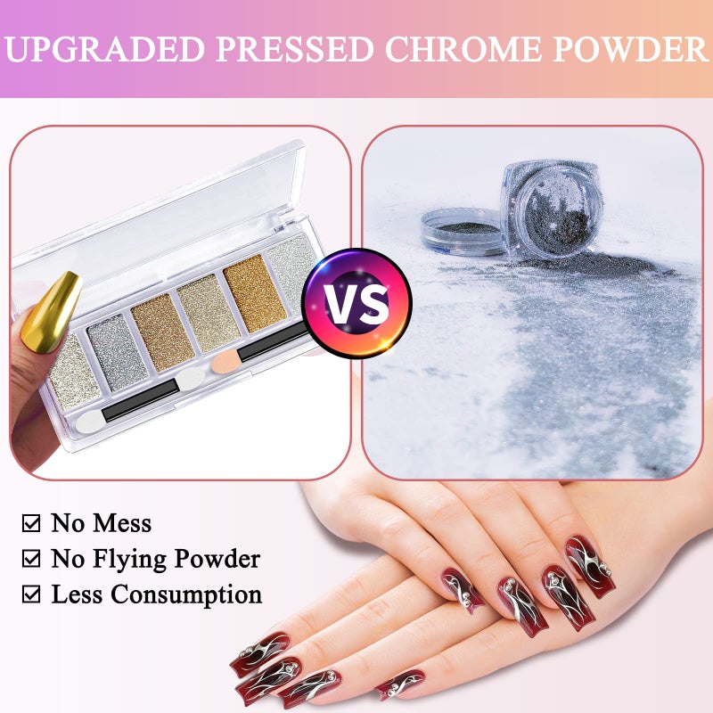 DRMODE Gold Silver Chrome Nail Powder, 6 Colors Holographic Unicorn Iridescent Nail Chrome Powder, Metallic Mirror Effect Light Gold Champagne Chrome Powder Palette Pigment Glitter for Nail Art - Image 5