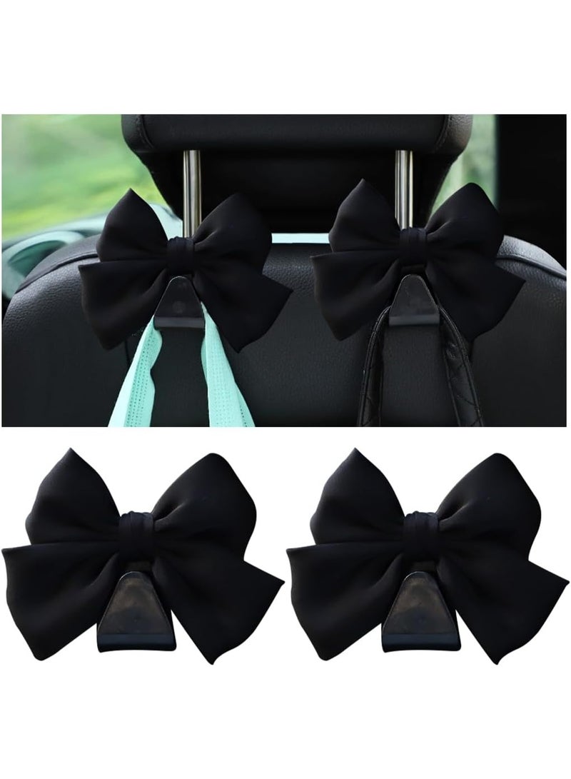 2PCS Car Seat Headrest Hooks, Cute Bow Vehicle Hooks for Purses and Bags, Automotive Purse Hook Hanger Interior Decoration Accessories, Universal for SUV, Sedan, Truck (Black) - Image 1