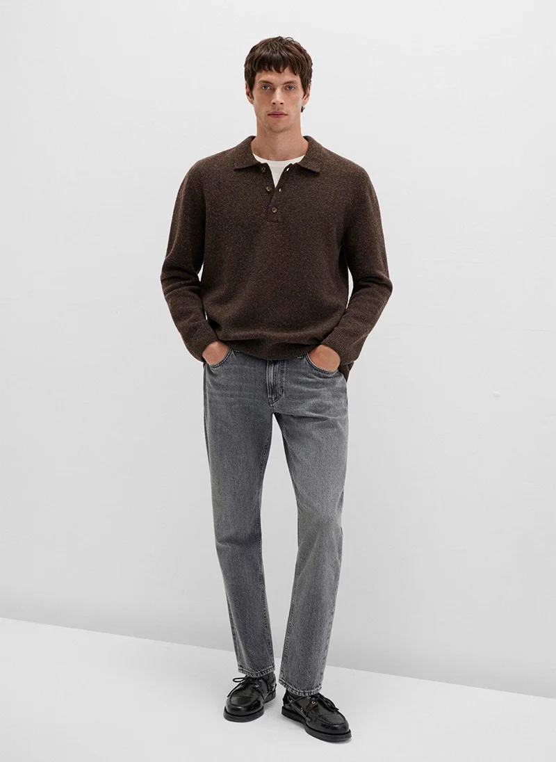 مافي Wool Mix Brown Knit Polo