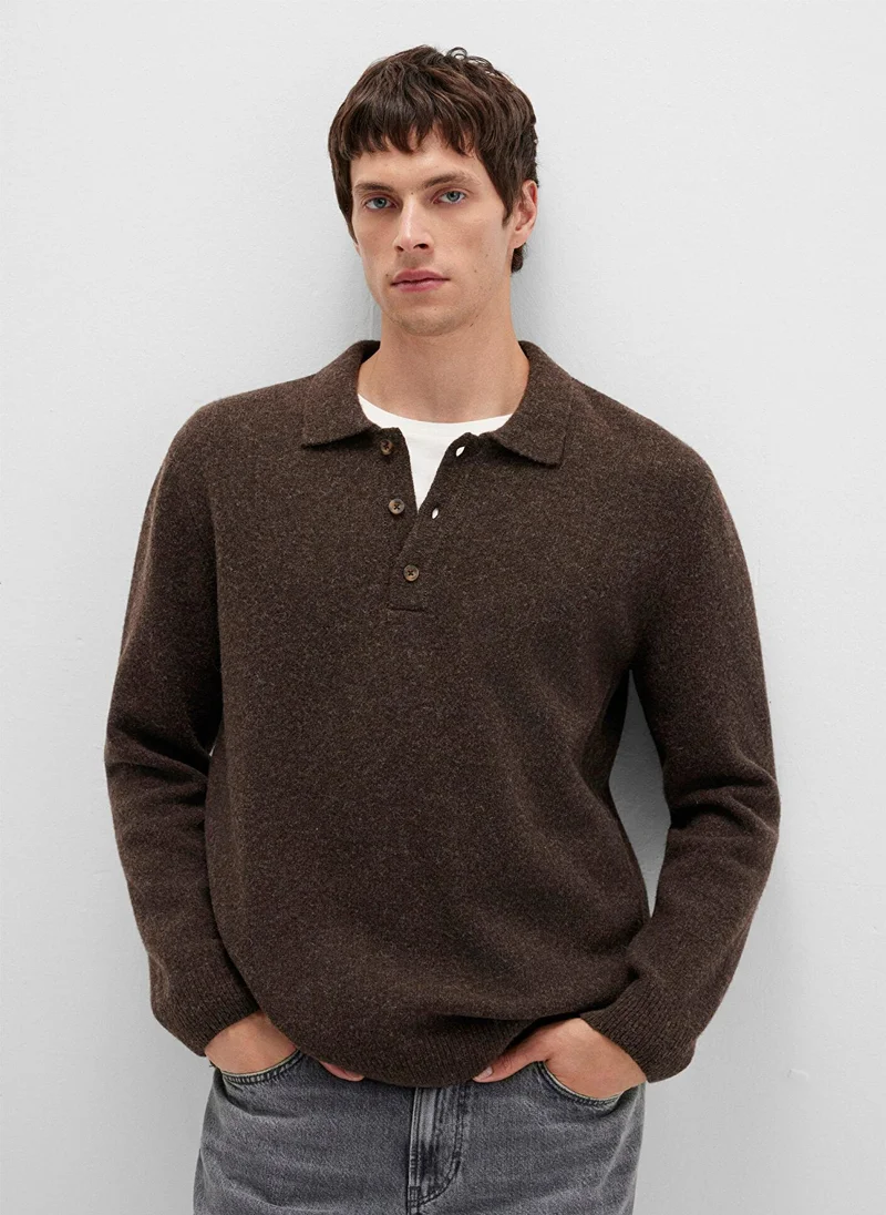 مافي Wool Mix Brown Knit Polo