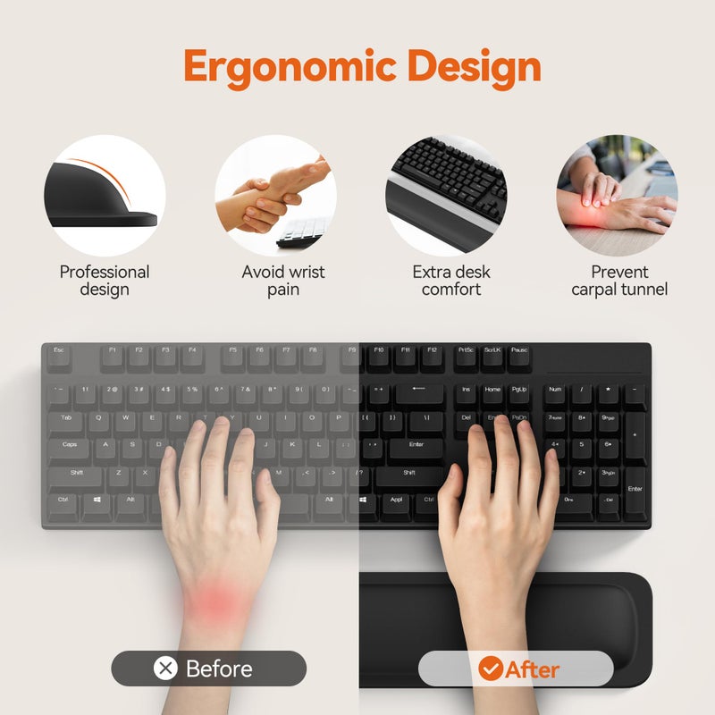 TECKNET Wrist Rest for Computer Keyboard, Thicken Memory Foam Wrist Support Pad for Keyboard, Ergonomic Palm Rest for Pain Relief, Anti-Slip Rubber Base, 17x3.3 in, 1 inch (25mm), Black - Image 2