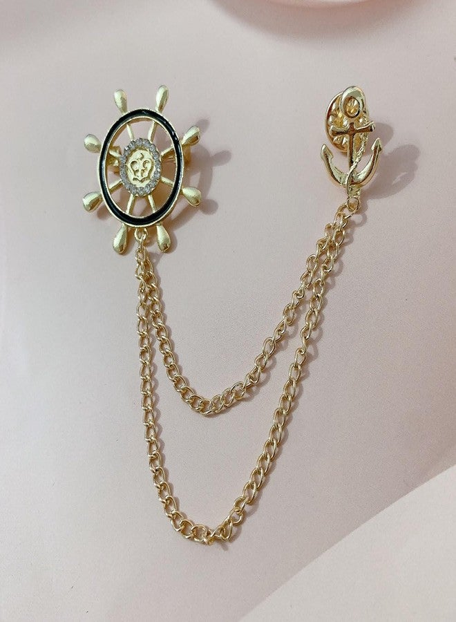 Shejuety exquisite sailing ship wheels and anchor for women brooch with chain inlay cubic zirconia decoration backpack badge jacket hat dress sweater anti light pin birthday jewelry gift (gold) - Image 5