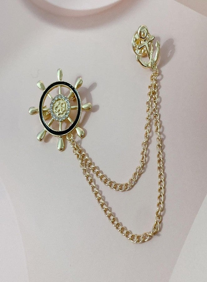 Shejuety exquisite sailing ship wheels and anchor for women brooch with chain inlay cubic zirconia decoration backpack badge jacket hat dress sweater anti light pin birthday jewelry gift (gold) - Image 4
